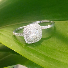 Load image into Gallery viewer, 14K Solid White Gold Cushion Cut Simulated Diamond Engagement Ring And Band Bridal Set Wedding Set Double Halo 1.85ct by ASW
