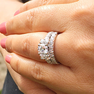14k Solid White Gold Round Cut Forever One Moissanite and Large Diamonds Engagement Ring And Band Prong Set Halo 2.50ctw
