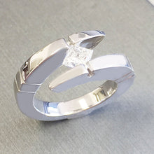 Load image into Gallery viewer, 14k solid and heavy white gold princess cut tension set simulated diamond engagement ring bridal wedding anniversary 1.00ct
