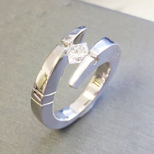 14K Solid White Gold Princess Cut Forever One Moissanite Engagement Ring Deco, Bridal, Wedding, Anniversary, Tension Set Solitaire 1.00ctw