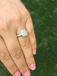 Elegant 14k Solid White Gold Cushion Cut Moissanite and Round Cut Diamond Engagement Ring Bezel Set, Bridal, Wedding Halo 1.70ctw