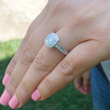 Load image into Gallery viewer, Elegant 14k Solid White Gold Cushion Cut Moissanite and Round Cut Diamond Engagement Ring Bezel Set, Bridal, Wedding Halo 1.70ctw
