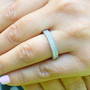 2 Carat Women's 14K White Gold Round Cut Forever One Moissanite Eternity Band Deco, Bridal, Wedding, Anniversary, Three sided Filigree