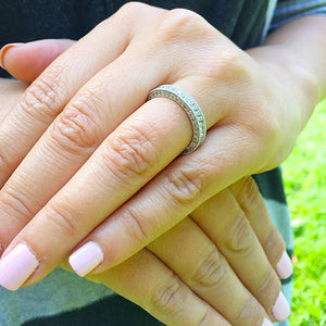 2 Carat Women's 14K White Gold Round Cut Forever One Moissanite Eternity Band Deco, Bridal, Wedding, Anniversary, Three sided Filigree