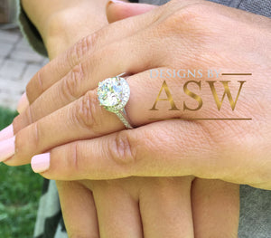 Large Womens's 3.50 Carat Round Cut Simulated Diamond Engagement Ring Bridal Wedding Halo Set in 14K Solid White Gold Stunning by ASW