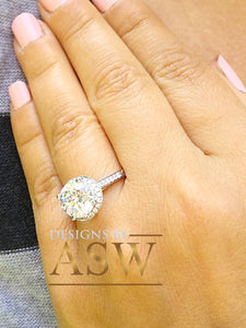 Large Womens's 3.50 Carat Round Cut Simulated Diamond Engagement Ring Bridal Wedding Halo Set in 14K Solid White Gold Stunning by ASW