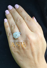 Load image into Gallery viewer, Large Women&#39;s 14K Solid White Gold Cushion Cut Forever One Moissanite and Rond Cut Natural Diamond Engagement Ring Double Halo Prong 2.80ct
