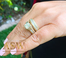 Load image into Gallery viewer, 3.70 Carat Princess Forever One Moissanite and Round Cut natural Diamond Engagement Ring and Band Set in 14K Solid and Heavy Yellow Gold
