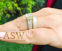 Load image into Gallery viewer, 3.70 Carat Princess Forever One Moissanite and Round Cut natural Diamond Engagement Ring and Band Set in 14K Solid and Heavy Yellow Gold
