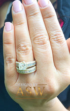 Load image into Gallery viewer, 3.70 Carat Princess Forever One Moissanite and Round Cut natural Diamond Engagement Ring and Band Set in 14K Solid and Heavy Yellow Gold
