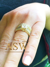 Load image into Gallery viewer, 3.70 Carat Princess Forever One Moissanite and Round Cut natural Diamond Engagement Ring and Band Set in 14K Solid and Heavy Yellow Gold

