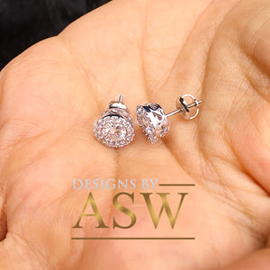 Women's Solid 14K White Gold Round Cut Forever One Moissanite and Natural Diamonds Earrings Deco, Bridal, Wedding Studs, Prong set 1.40ctw