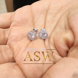 Women's Solid 14K White Gold Round Cut Forever One Moissanite and Natural Diamonds Earrings Deco, Bridal, Wedding Studs, Prong set 1.40ctw