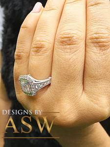 Heavy and Solid 14k White Gold Asscher Cut Forever one moissanite and diamonds bezel Engagement Ring wedding bridal Natural Diamonds 4.60ctw