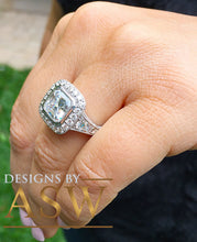 Load image into Gallery viewer, Huge and Heavy 14K Solid White Gold Asscher Cut Simulated Diamond Engagement Ring Bezel Set Halo Wedding Anniversary Round Cut 4.50ct by ASW
