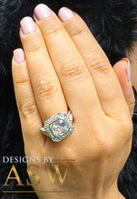 Load image into Gallery viewer, Huge and Heavy 14K Solid White Gold Asscher Cut Simulated Diamond Engagement Ring Bezel Set Halo Wedding Anniversary Round Cut 4.50ct by ASW
