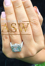 Load image into Gallery viewer, Huge and Heavy 14K Solid White Gold Asscher Cut Simulated Diamond Engagement Ring Bezel Set Halo Wedding Anniversary Round Cut 4.50ct by ASW
