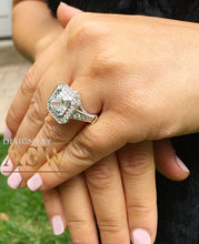 Load image into Gallery viewer, Huge and Heavy 14K Solid White Gold Asscher Cut Simulated Diamond Engagement Ring Bezel Set Halo Wedding Anniversary Round Cut 4.50ct by ASW
