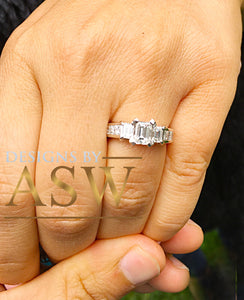 14k white gold emerald cut forever one moissanite and diamond engagement ring three stone style prong set bridal wedding 1.60ct
