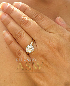 14K Solid Yellow Gold Round Cut Forever One Moissanite Engagement Ring Deco, Bridal, Wedding, Anniversary, Six prong set, Solitaire 3.00ctw