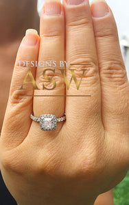 Elegant Women's 14k Solid White Gold Cushion Cut Forever One Moissanite and Diamond Engagement Ring Bridal, Wedding Halo 1.80ctw