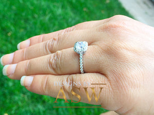 Elegant Women's 14k Solid White Gold Cushion Cut Forever One Moissanite and Diamond Engagement Ring Bridal, Wedding Halo 1.80ctw
