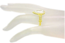 Load image into Gallery viewer, Large Four Carats 14k Solid Yellow Gold Pear and Round Cut Simulated Diamond Engagement Ring Deco, Bridal, Wedding, Halo, Anniversary
