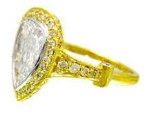 Load image into Gallery viewer, Large Four Carats 14k Solid Yellow Gold Pear and Round Cut Simulated Diamond Engagement Ring Deco, Bridal, Wedding, Halo, Anniversary
