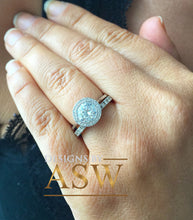 Load image into Gallery viewer, Round Simulated Diamond Engagement Ring Antique Deco, Bridal, Wedding, Anniversary, Matching Band, Halo Beze; Set 14k Solid White Gold 2.00
