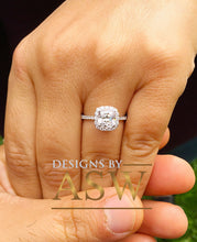 Load image into Gallery viewer, Elegant Women's 14k Solid White Gold Cushion and Round Cut Simulated Diamond Engagement Ring Bridal Wedding Halo 2.00ctw by ASW
