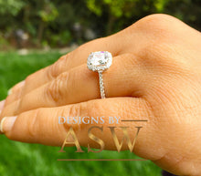 Load image into Gallery viewer, Elegant Women's 14k Solid White Gold Cushion and Round Cut Simulated Diamond Engagement Ring Bridal Wedding Halo 2.00ctw by ASW
