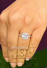 Load image into Gallery viewer, Elegant Women's 14k Solid White Gold Cushion and Round Cut Simulated Diamond Engagement Ring Bridal Wedding Halo 2.00ctw by ASW
