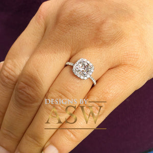 Elegant Women's 14k Solid White Gold Cushion Cut Forever One Moissanite and Diamond Engagement Ring Bridal, Wedding Halo 2.20ctw