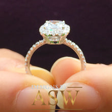 Load image into Gallery viewer, Elegant Women&#39;s 14k Solid White Gold Cushion Cut Forever One Moissanite and Diamond Engagement Ring Bridal, Wedding Halo 2.20ctw
