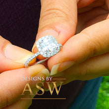 Load image into Gallery viewer, Elegant Women&#39;s 14k Solid White Gold Cushion Cut Forever One Moissanite and Diamond Engagement Ring Bridal, Wedding Halo 2.20ctw
