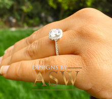 Load image into Gallery viewer, Elegant Women&#39;s 14k Solid White Gold Cushion Cut Forever One Moissanite and Diamond Engagement Ring Bridal, Wedding Halo 2.20ctw
