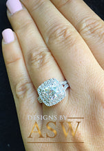 Load image into Gallery viewer, Large Women&#39;s 14K Solid White Gold Cushion Cut Forever One Moissanite and Rond Cut Natural Diamond Engagement Ring Double Halo Prong 2.80ct
