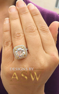 Huge 14K Solid White and Yellow Gold Cushion Cut Forever One Moissanite and Round Cut Natural Diamond Engagement Ring Double Halo 6.50ct