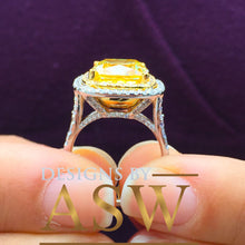 Load image into Gallery viewer, Huge 6.50 Carats 14k Solid White and Yellow Gold Cushion Cut Simulated Fancy Yellow Diamond and simulated Diamonds Engagement Ring Halo
