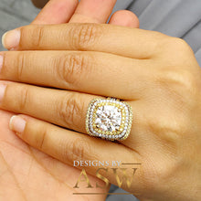 Load image into Gallery viewer, Huge 7.10 Carats 14k Solid White and Yellow Gold Cushion and Round Cut Simulated Diamond Engagement Ring And Two Band Double Halo
