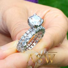 Load image into Gallery viewer, Huge 5.50ct Round Cut Eternity Ring and band, Engagement Bridal Style, Simulated Diamonds, Set in Solid 14k White Gold, Wedding Anniversary
