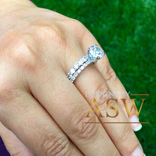 Load image into Gallery viewer, Huge 5.50ct Round Cut Eternity Ring and band, Engagement Bridal Style, Simulated Diamonds, Set in Solid 14k White Gold, Wedding Anniversary

