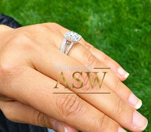 Load image into Gallery viewer, Round Cut CVD Diamond Engagement ring and band, Prong Set, Anniversary, Wedding, Propose, Bridal, Double Halo 14K White Gold 1.65ctw
