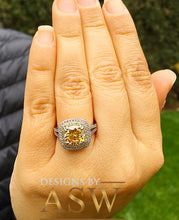 Load image into Gallery viewer, Round Cut Simulated Diamond and simulated Fancy Yellow Diamonds Engagement Ring Double Halo Large 4.00 Carats 14k Solid White Gold
