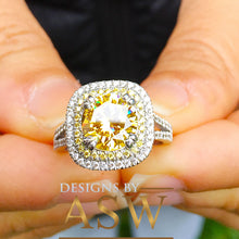 Load image into Gallery viewer, Round Cut Simulated Diamond and simulated Fancy Yellow Diamonds Engagement Ring Double Halo Large 4.00 Carats 14k Solid White Gold
