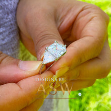 Load image into Gallery viewer, 14k Solid White Gold Radiant and Triangle Cut Forever One Moissanite Engagement Ring, Bridal, Wedding Deco Three Stone Style  3.00ctw

