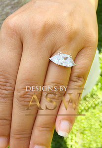 14k Solid White Gold Radiant and Triangle Cut Forever One Moissanite Engagement Ring, Bridal, Wedding Deco Three Stone Style  3.00ctw