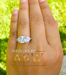 14k Solid White Gold Radiant and Triangle Cut Forever One Moissanite Engagement Ring, Bridal, Wedding Deco Three Stone Style  3.00ctw