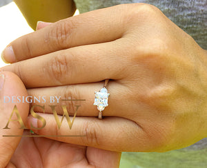14k Solid White Gold Princess Cut Forever One Moissanite and Round Cut Engagement Ring, Bridal, Wedding Deco Three Stone Style  2.20ctw