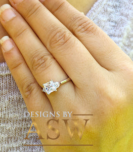 14k Solid White Gold Princess Cut Forever One Moissanite and Round Cut Engagement Ring, Bridal, Wedding Deco Three Stone Style  2.20ctw